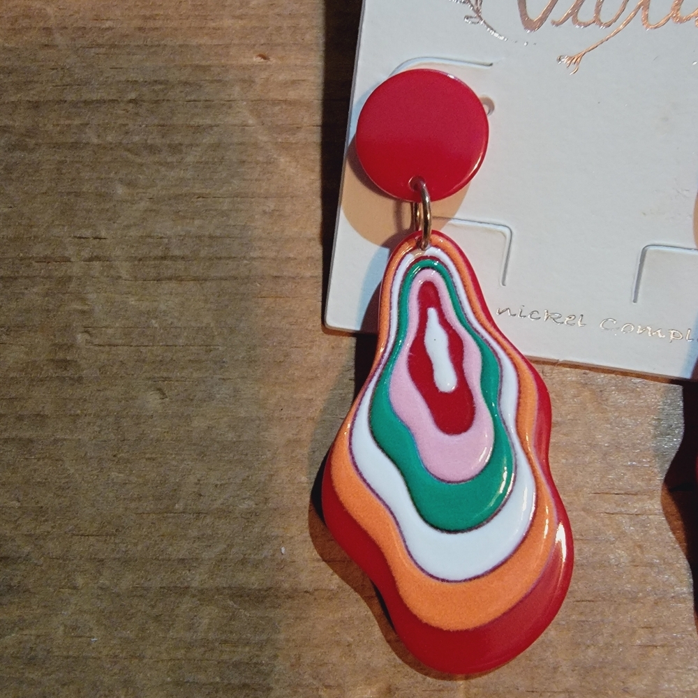 Trippie psychedelic multi color acetate Plastic surrealistic earrings - Picture 8 of 10